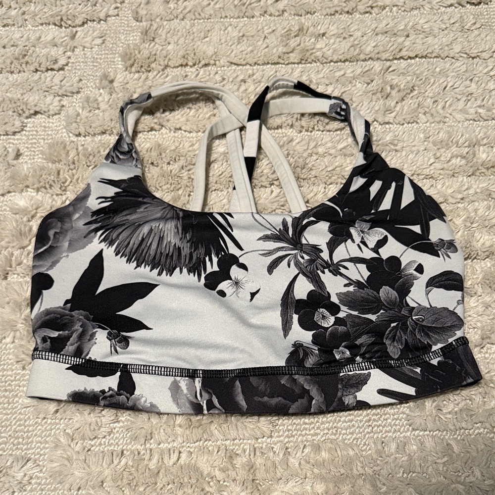 Lululemon Floral Black and White Energy Sports Bra